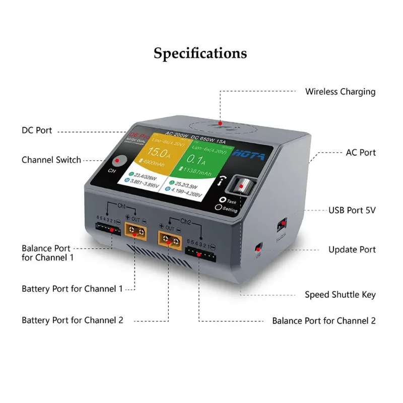 HOTA D6 Pro 200W AC/650W DC Du - Hota D6 Pro Dual Lipo Charger recensie en prijs